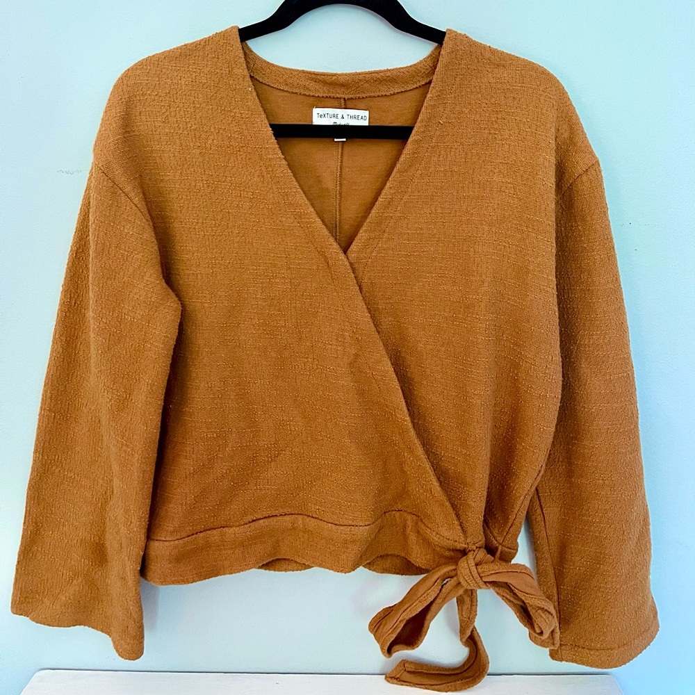 MADEWELL Texture & Thread Wrap Top in Burnt Orange SMALL